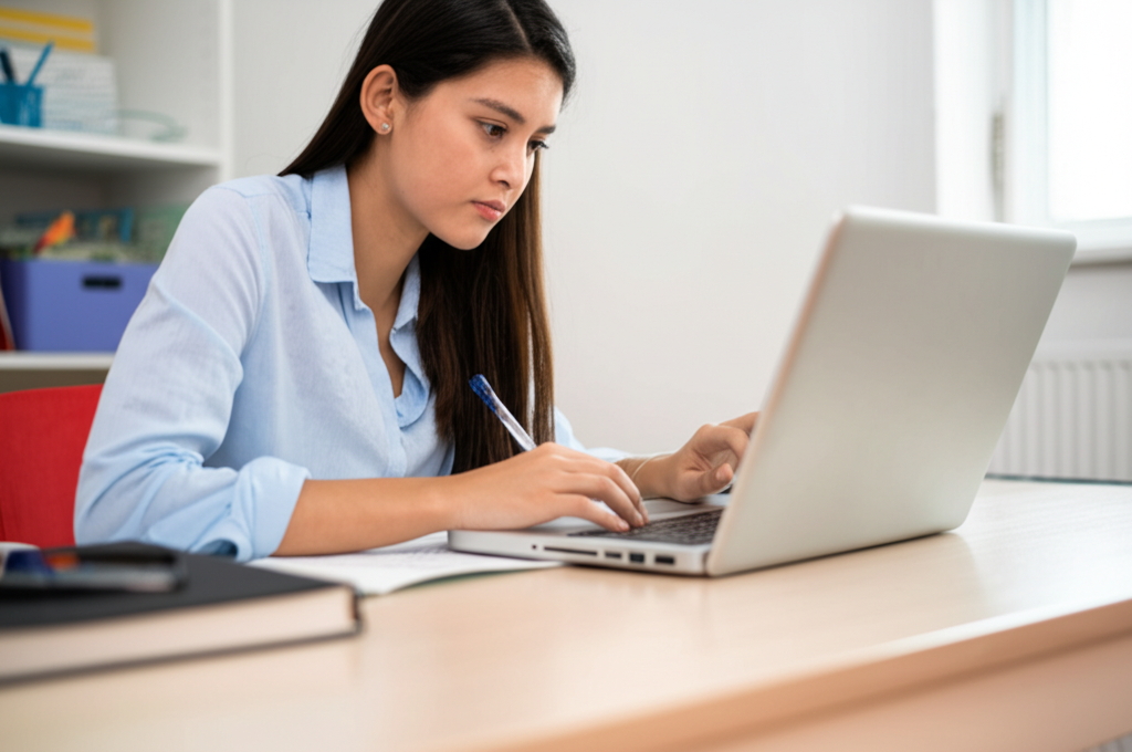 Student writing an essay